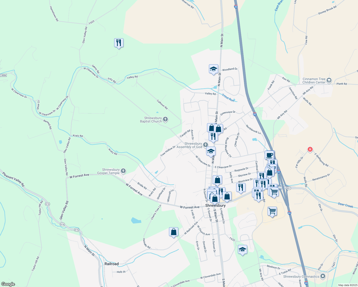 map of restaurants, bars, coffee shops, grocery stores, and more near 4 Tree Hollow Dr in Shrewsbury