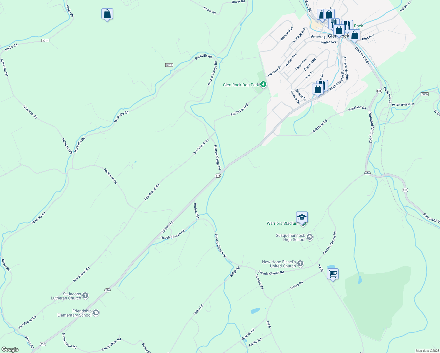 map of restaurants, bars, coffee shops, grocery stores, and more near 3073 Sticks Road in Glen Rock