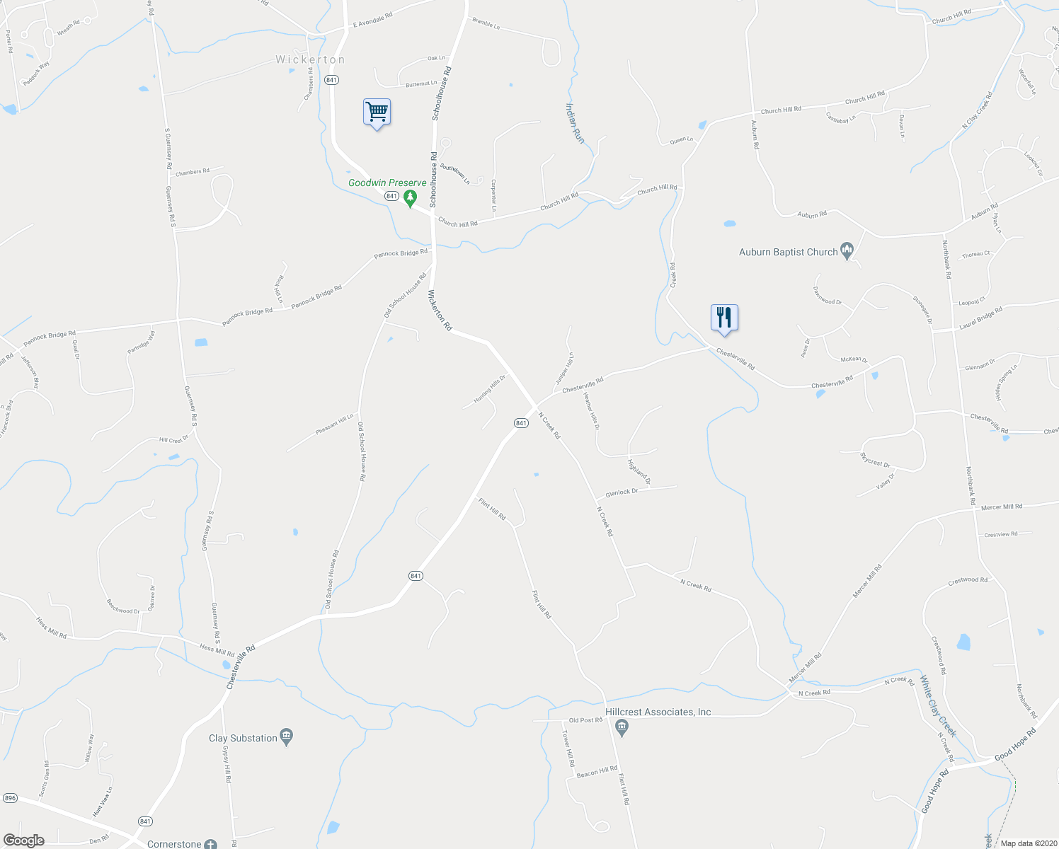 map of restaurants, bars, coffee shops, grocery stores, and more near 412 Chesterville Road in Landenberg