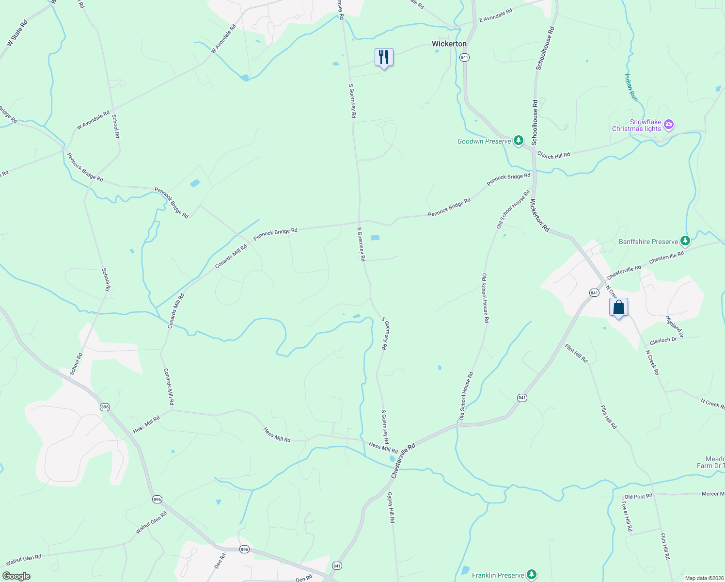 map of restaurants, bars, coffee shops, grocery stores, and more near 702 South Guernsey Road in Lincoln University