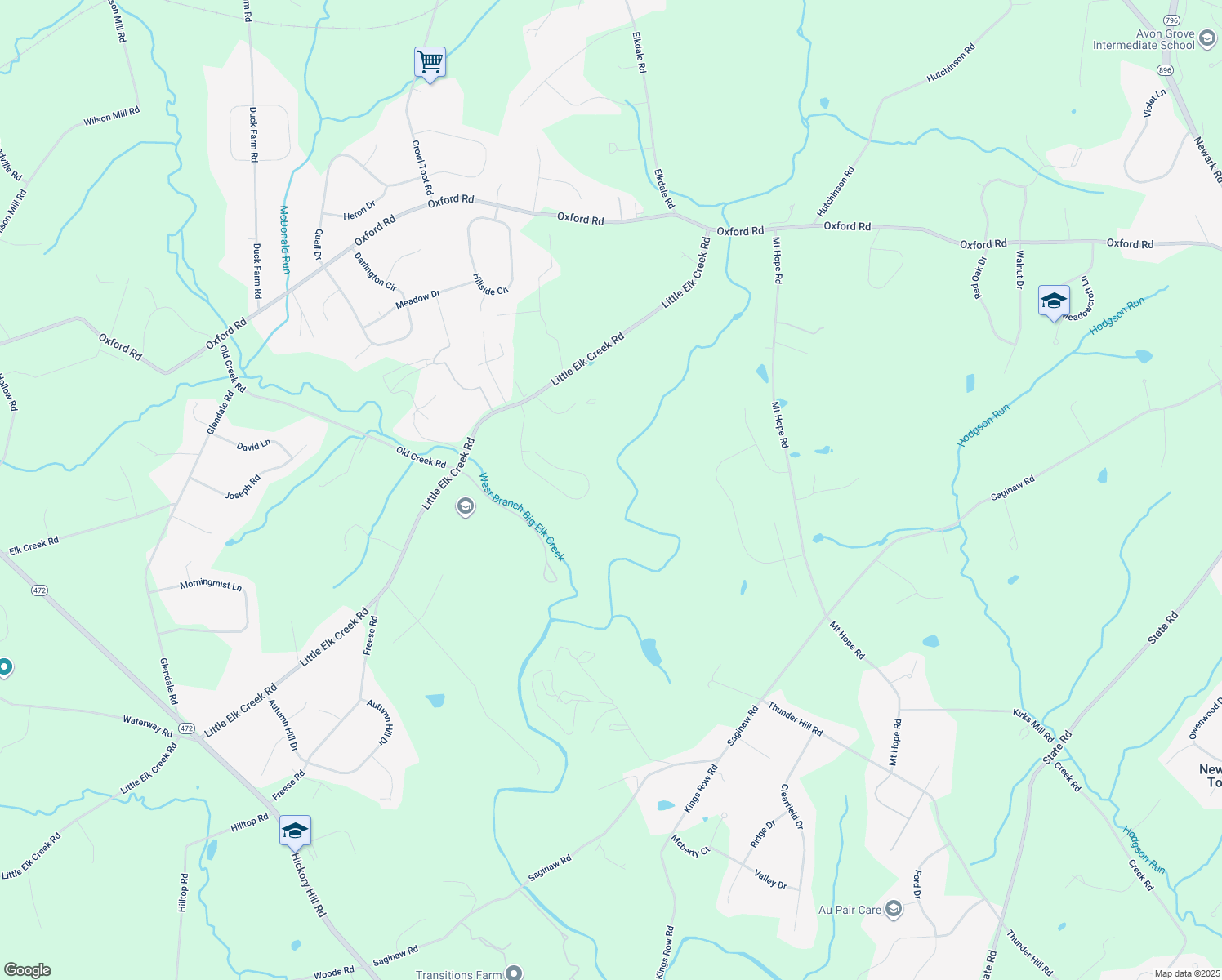 map of restaurants, bars, coffee shops, grocery stores, and more near 184 Paper Mill Circle in Lincoln University