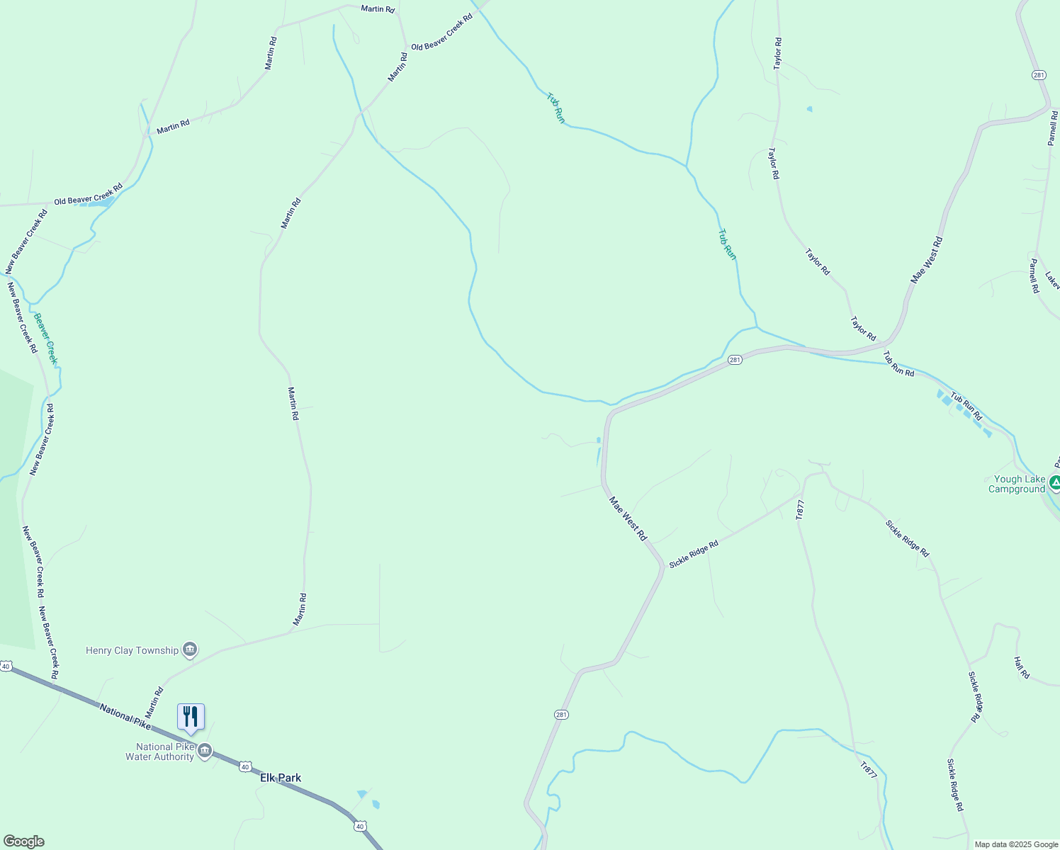 map of restaurants, bars, coffee shops, grocery stores, and more near 464 Mae West Rd in Confluence