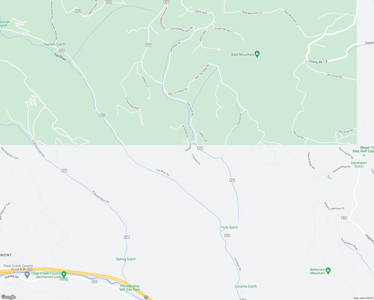 map of restaurants, bars, coffee shops, grocery stores, and more near 298 Saddle Drive in Idaho Springs