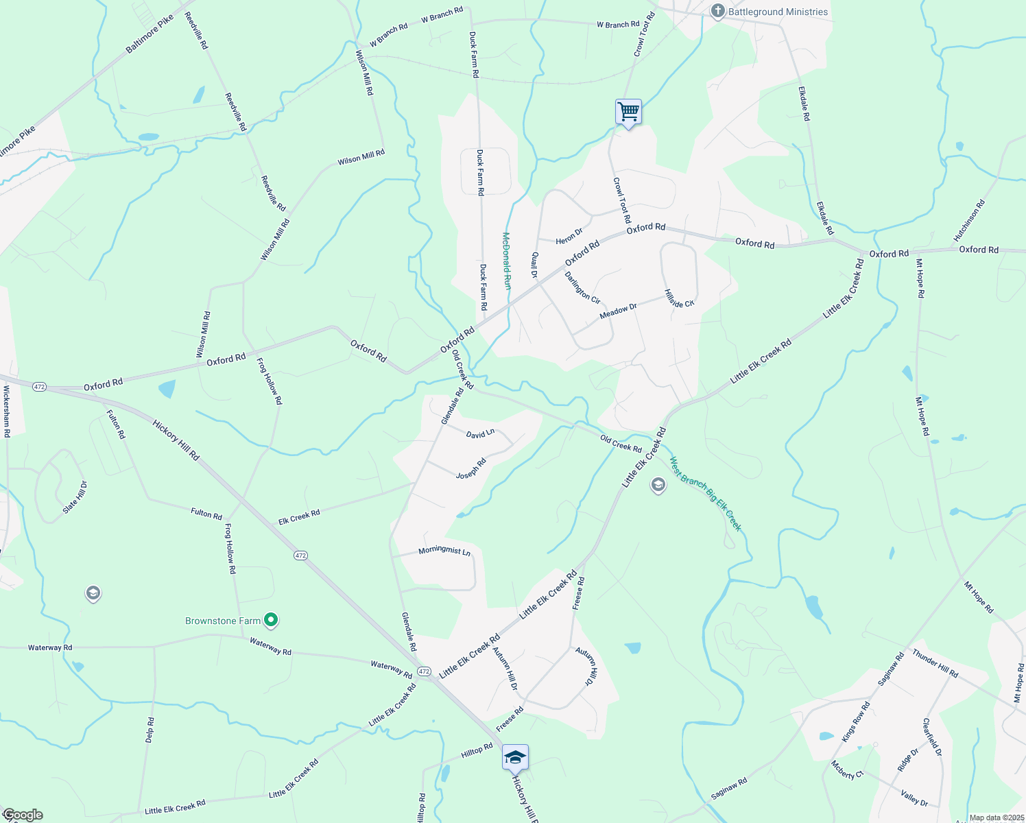 map of restaurants, bars, coffee shops, grocery stores, and more near 273 Old Creek Road in Oxford