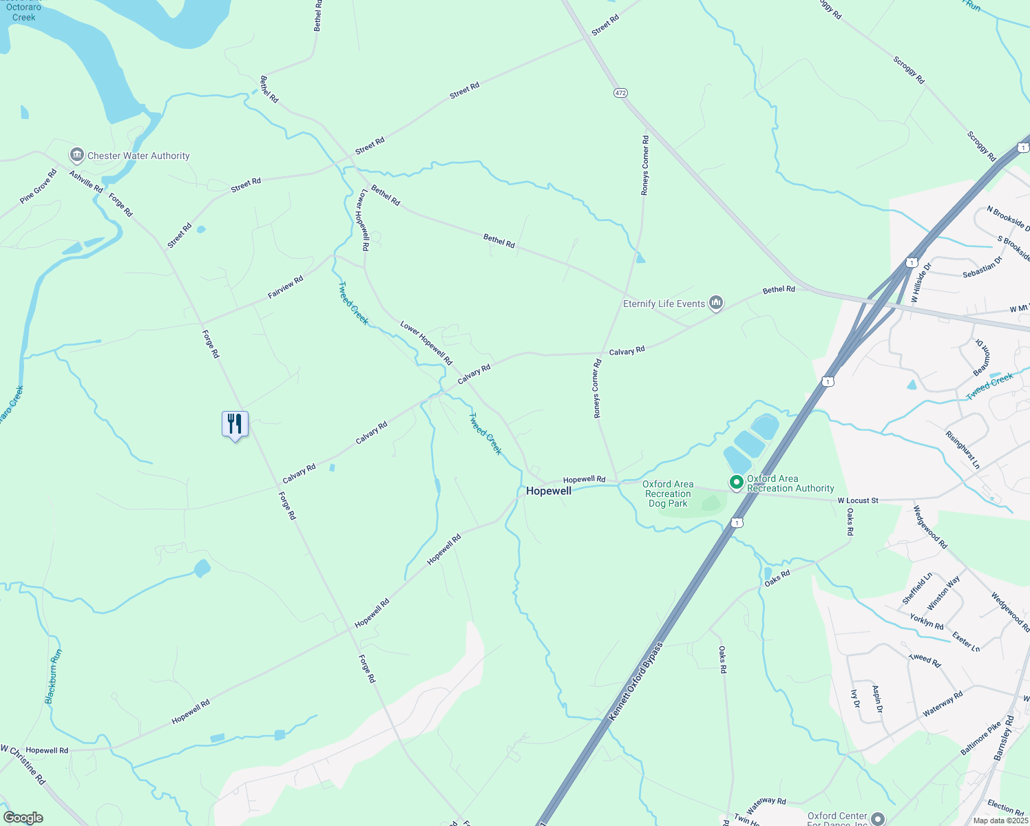 map of restaurants, bars, coffee shops, grocery stores, and more near 128 Lower Hopewell Rd in Oxford
