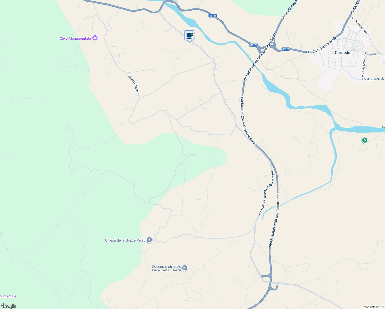 map of restaurants, bars, coffee shops, grocery stores, and more near in Province of Nuoro