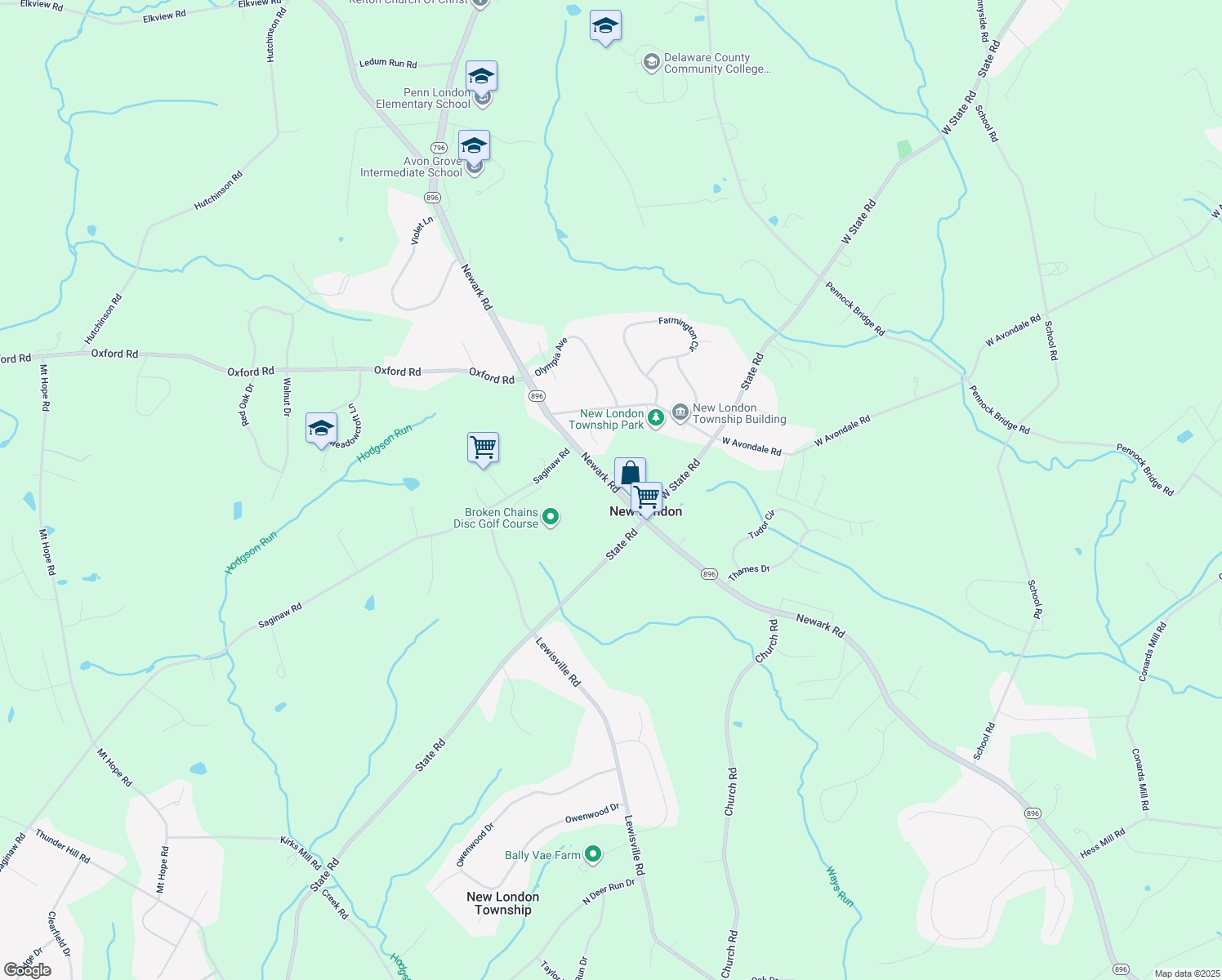 map of restaurants, bars, coffee shops, grocery stores, and more near 2063 Newark Road in Lincoln University