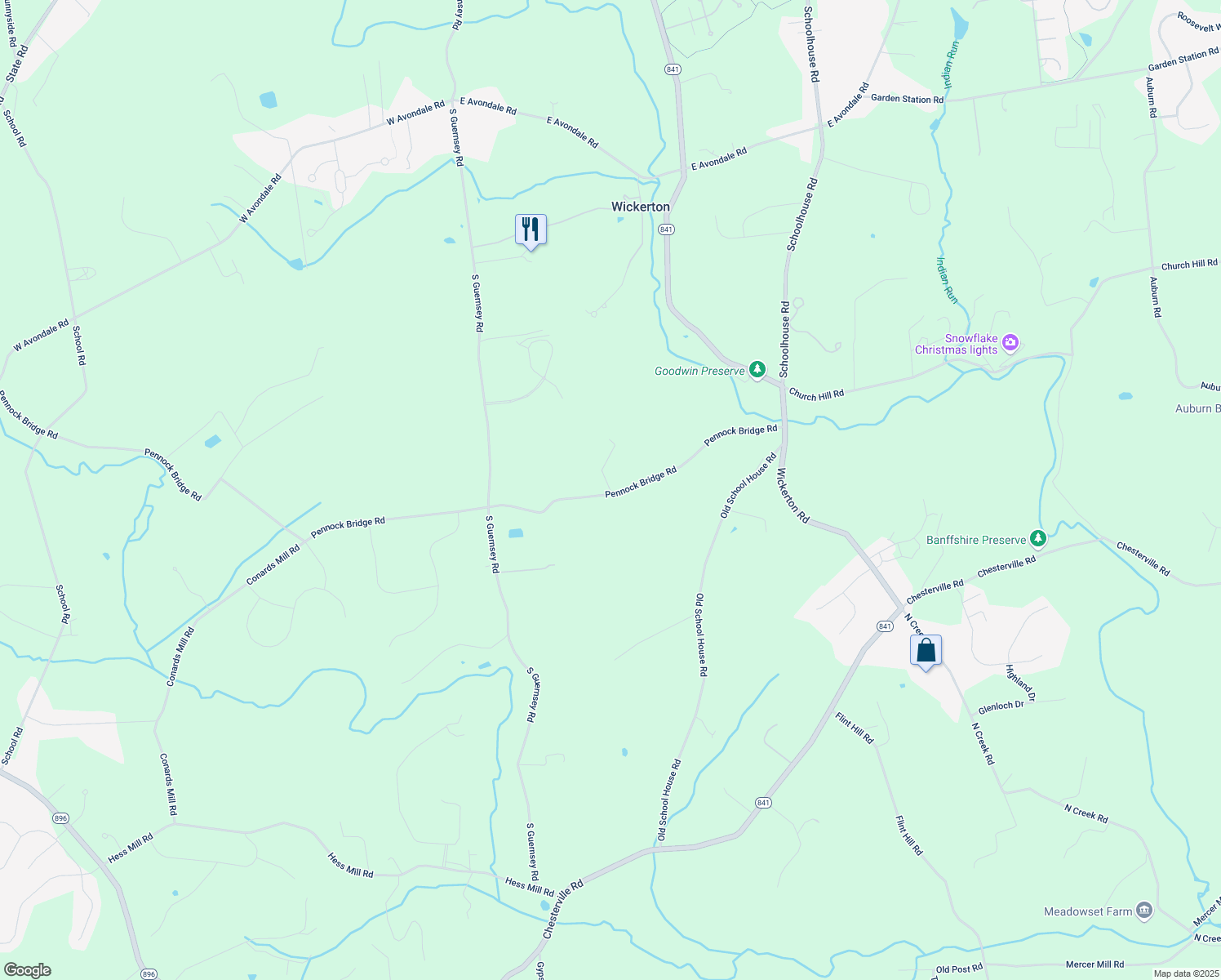 map of restaurants, bars, coffee shops, grocery stores, and more near 8 Rock Hill Lane in Landenberg