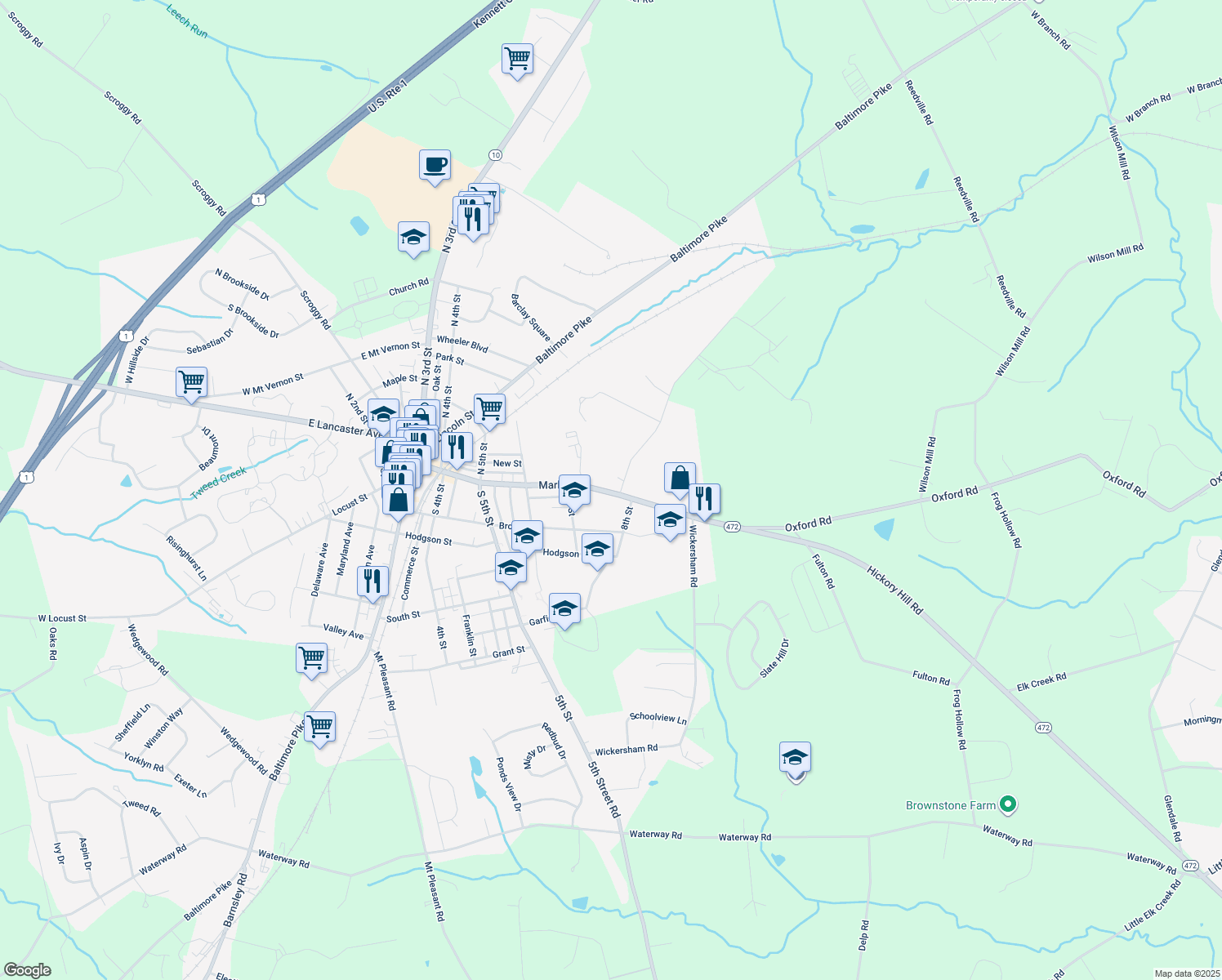map of restaurants, bars, coffee shops, grocery stores, and more near 761 Market St in Oxford