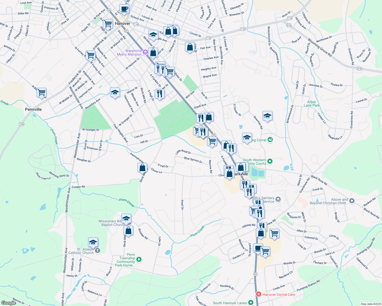 map of restaurants, bars, coffee shops, grocery stores, and more near 19 Little Knoll Drive in Hanover