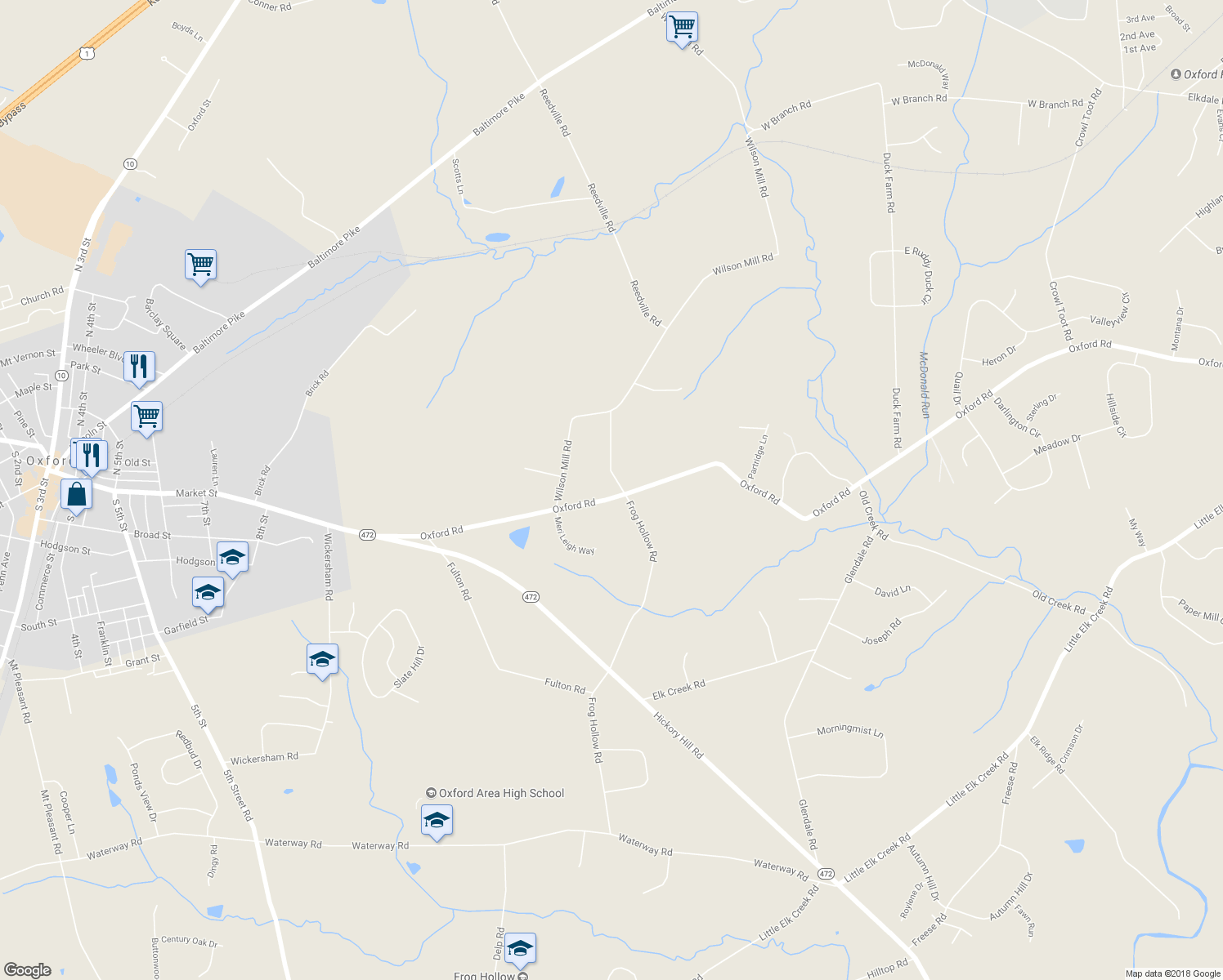 map of restaurants, bars, coffee shops, grocery stores, and more near 207 Oxford Road in Oxford