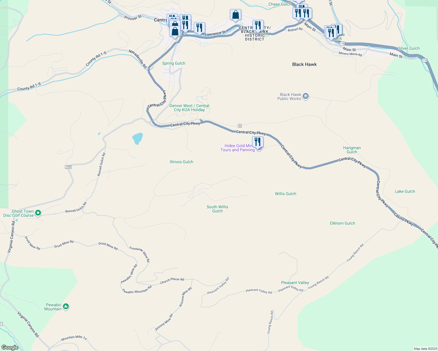 map of restaurants, bars, coffee shops, grocery stores, and more near in Central City