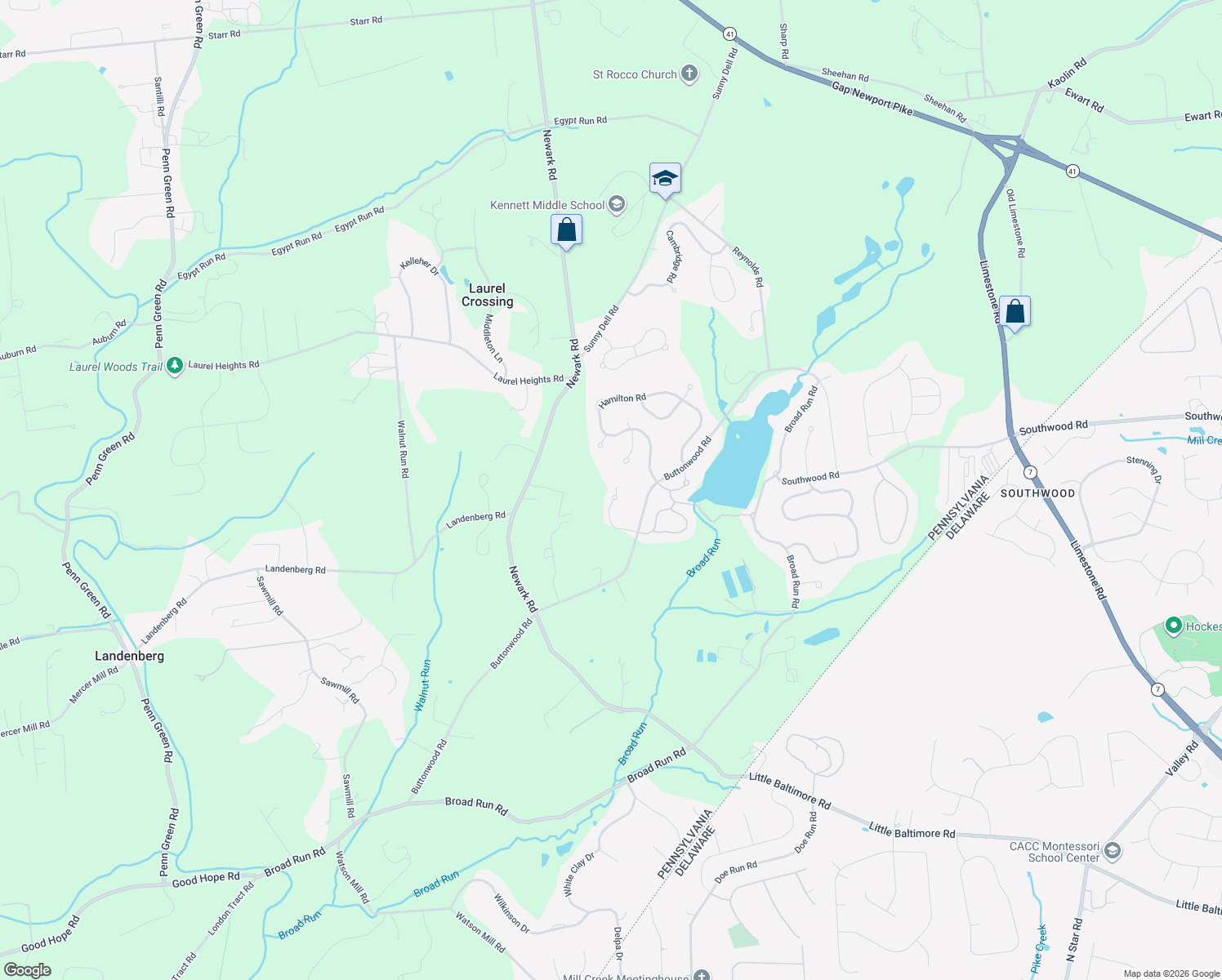 map of restaurants, bars, coffee shops, grocery stores, and more near 621 Sandy's Parish Road in Landenberg