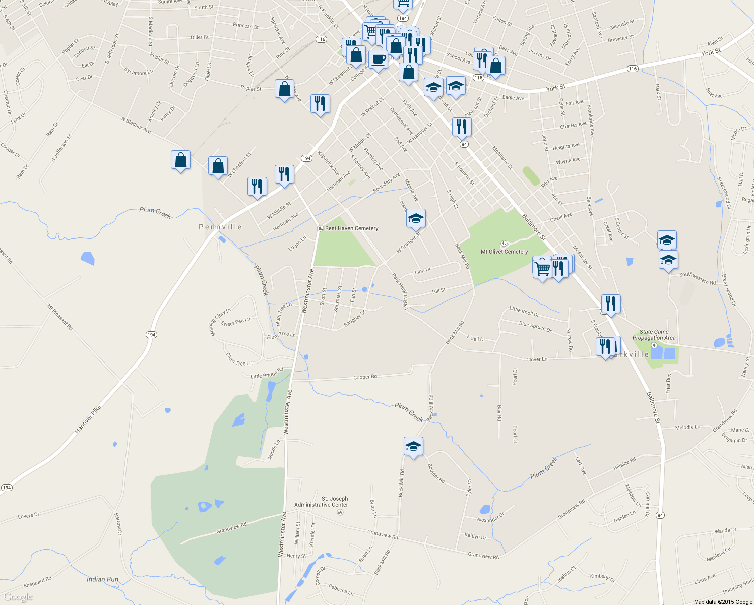map of restaurants, bars, coffee shops, grocery stores, and more near 3 Emerson Court in Hanover