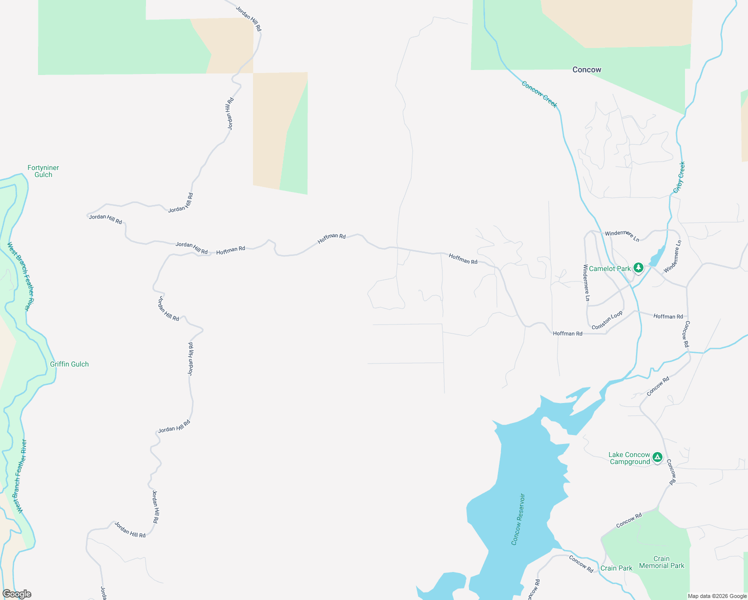 map of restaurants, bars, coffee shops, grocery stores, and more near 13351 Hog Ranch Road in Oroville
