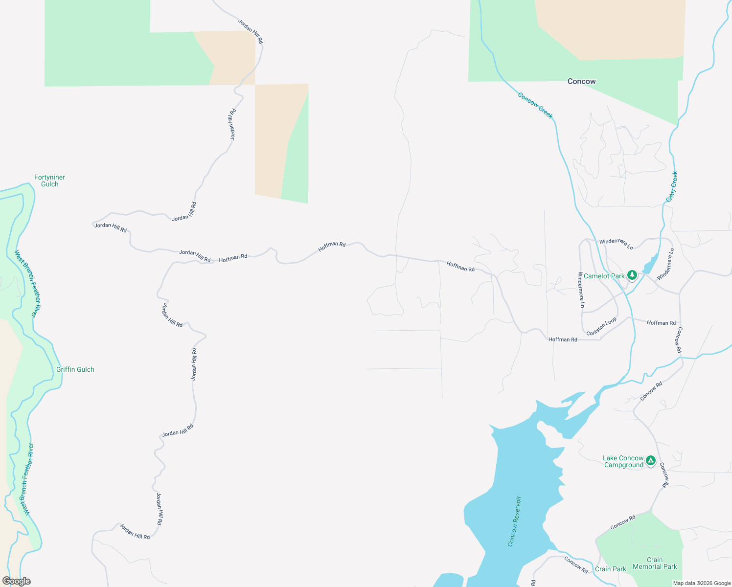 map of restaurants, bars, coffee shops, grocery stores, and more near 13320 Hog Ranch Road in Oroville