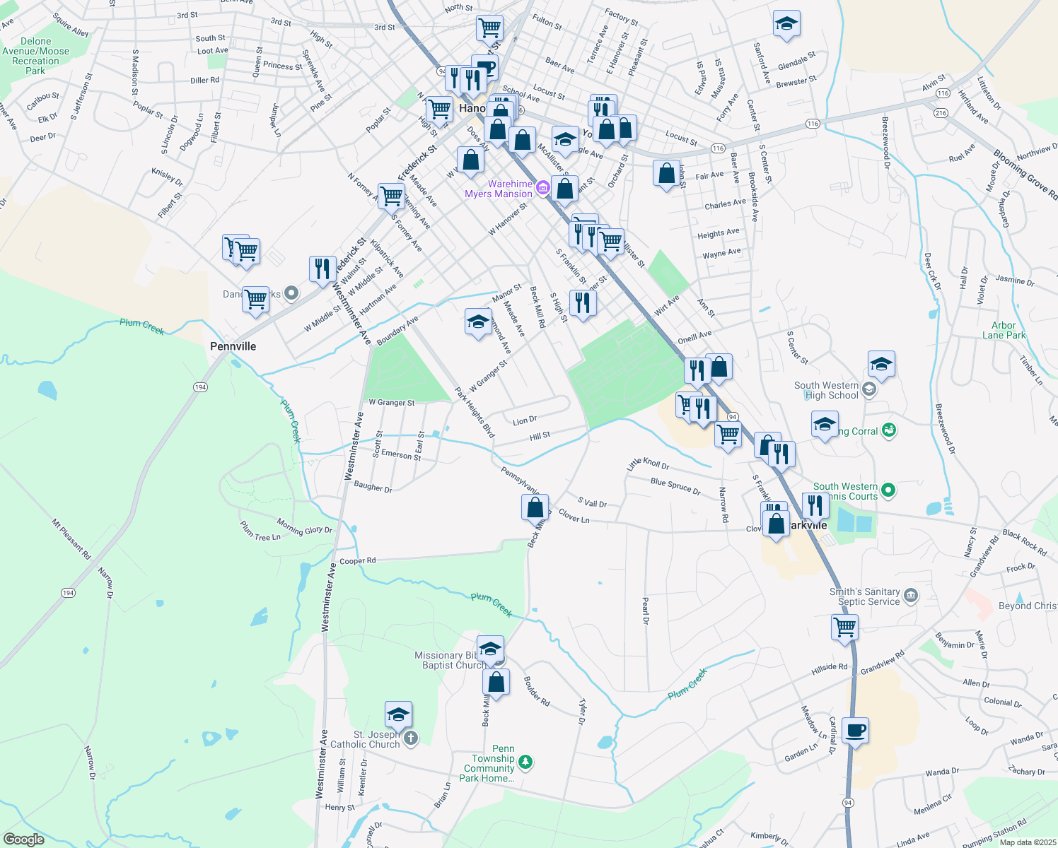 map of restaurants, bars, coffee shops, grocery stores, and more near 67 Lion Dr in Hanover