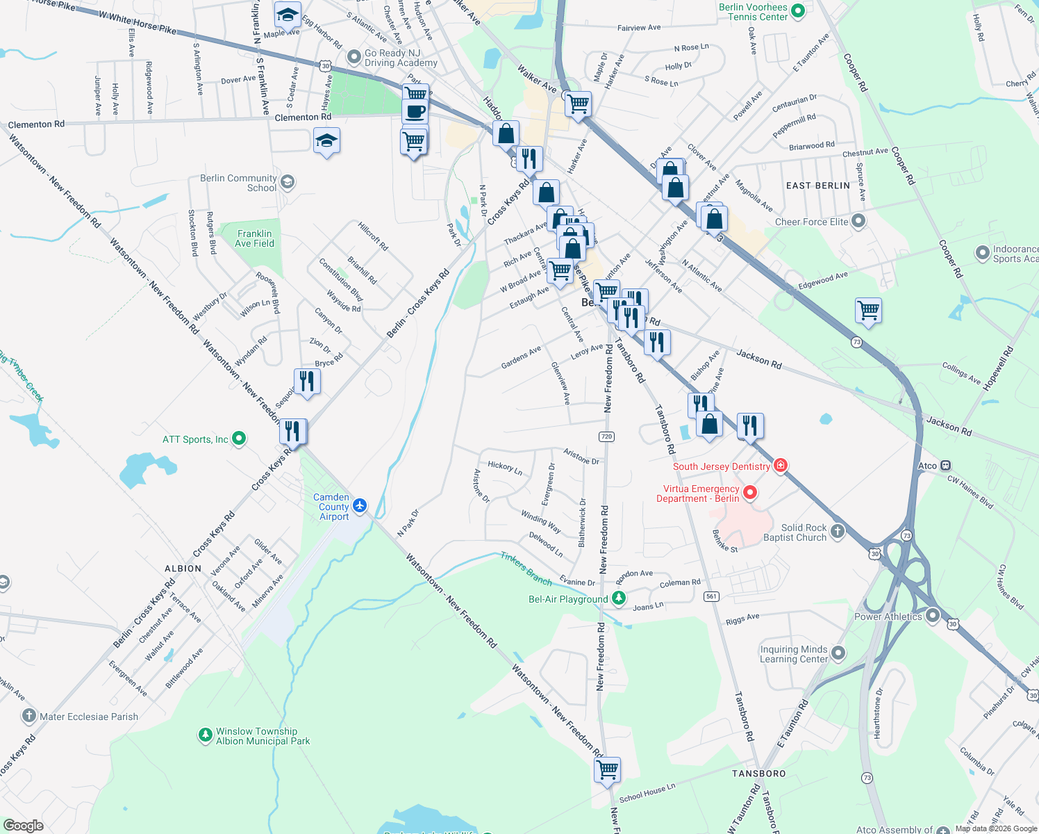 map of restaurants, bars, coffee shops, grocery stores, and more near 33 Ridgeview Ave in Berlin