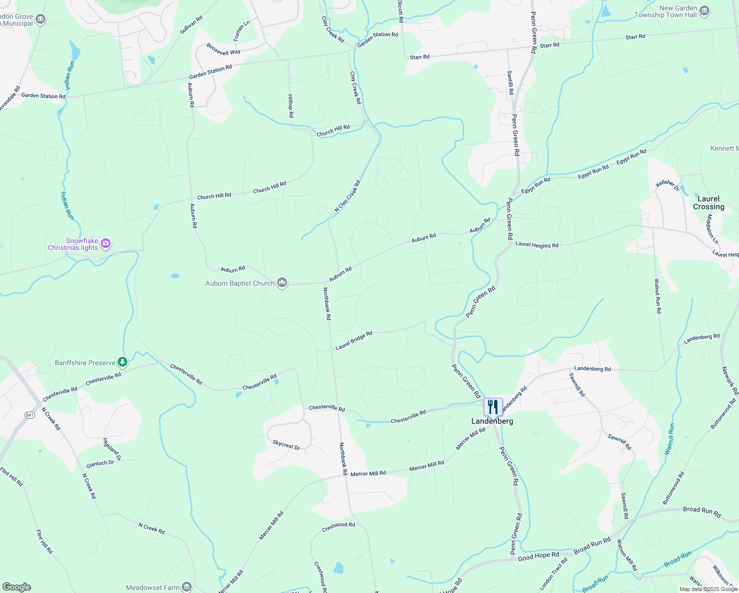 map of restaurants, bars, coffee shops, grocery stores, and more near 119 Leopold Court in Landenberg