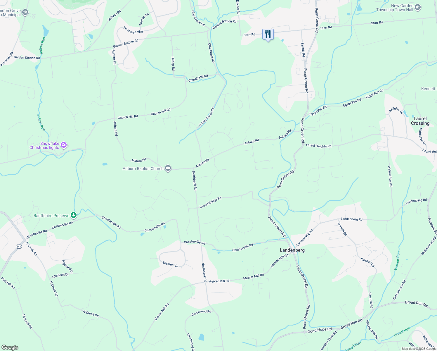 map of restaurants, bars, coffee shops, grocery stores, and more near 119 Leopold Court in Landenberg