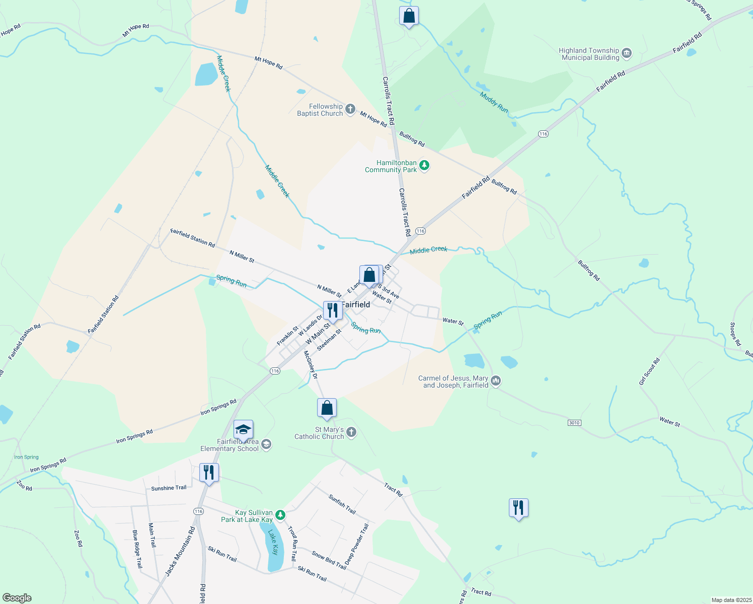 map of restaurants, bars, coffee shops, grocery stores, and more near 32 Wortz Drive in Fairfield