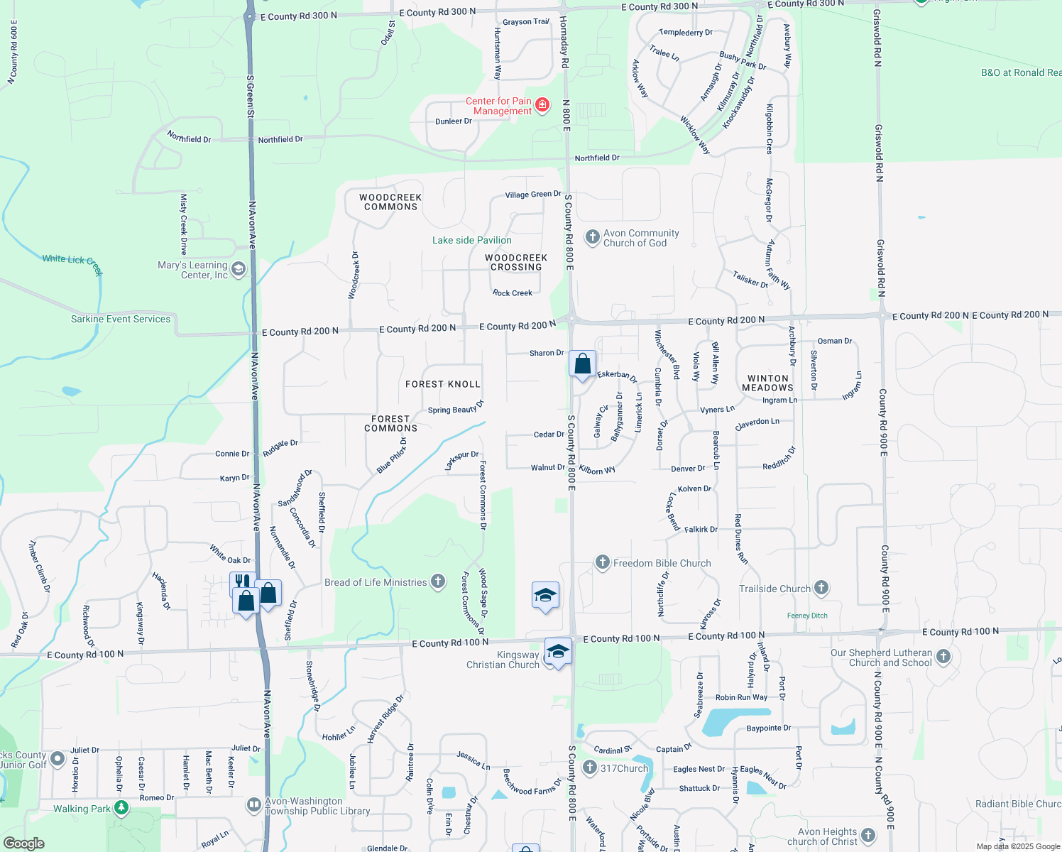 map of restaurants, bars, coffee shops, grocery stores, and more near 7866 Cedar Drive in Avon