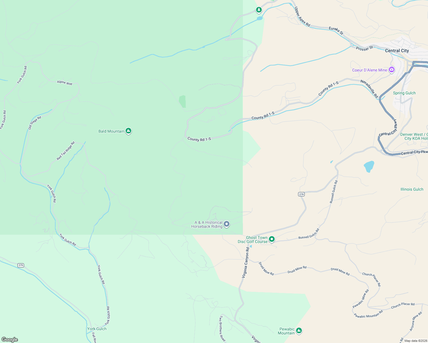 map of restaurants, bars, coffee shops, grocery stores, and more near 1105 Roy Smith Road in Idaho Springs