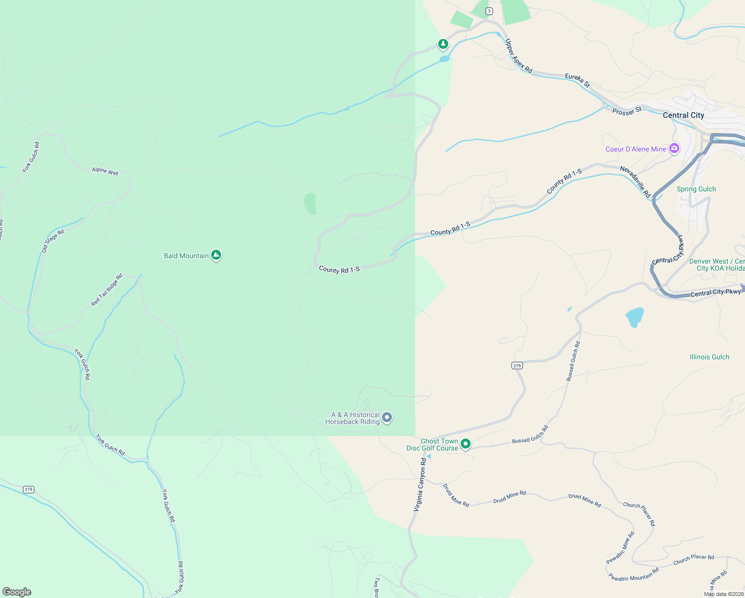 map of restaurants, bars, coffee shops, grocery stores, and more near 1105 Roy Smith Road in Idaho Springs