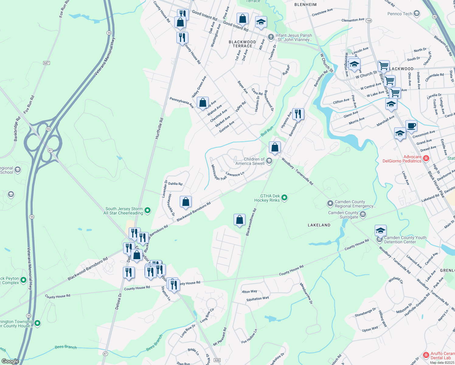 map of restaurants, bars, coffee shops, grocery stores, and more near 71 Clemens Lane in Washington Township