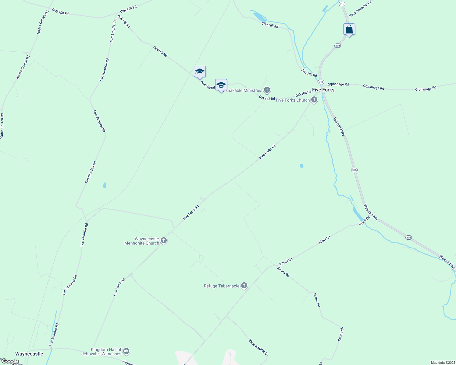 map of restaurants, bars, coffee shops, grocery stores, and more near 10227 Five Forks Road in Waynesboro