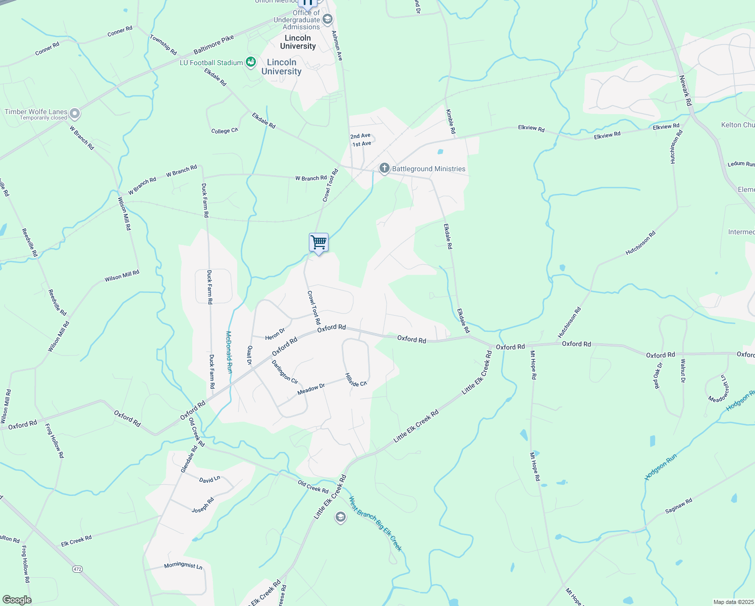 map of restaurants, bars, coffee shops, grocery stores, and more near 509 Montana Drive in Lincoln University