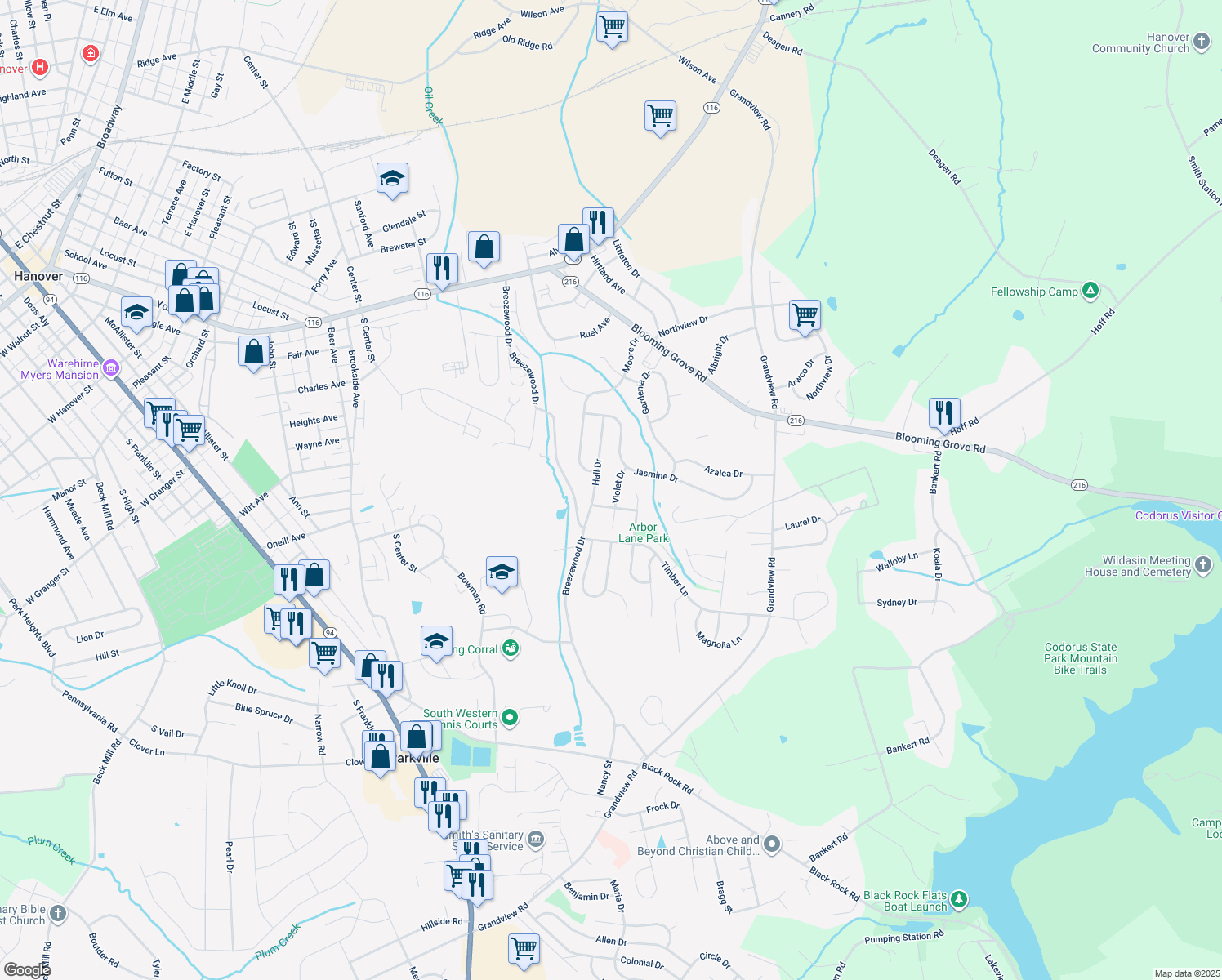 map of restaurants, bars, coffee shops, grocery stores, and more near 17 Violet Dr in Hanover