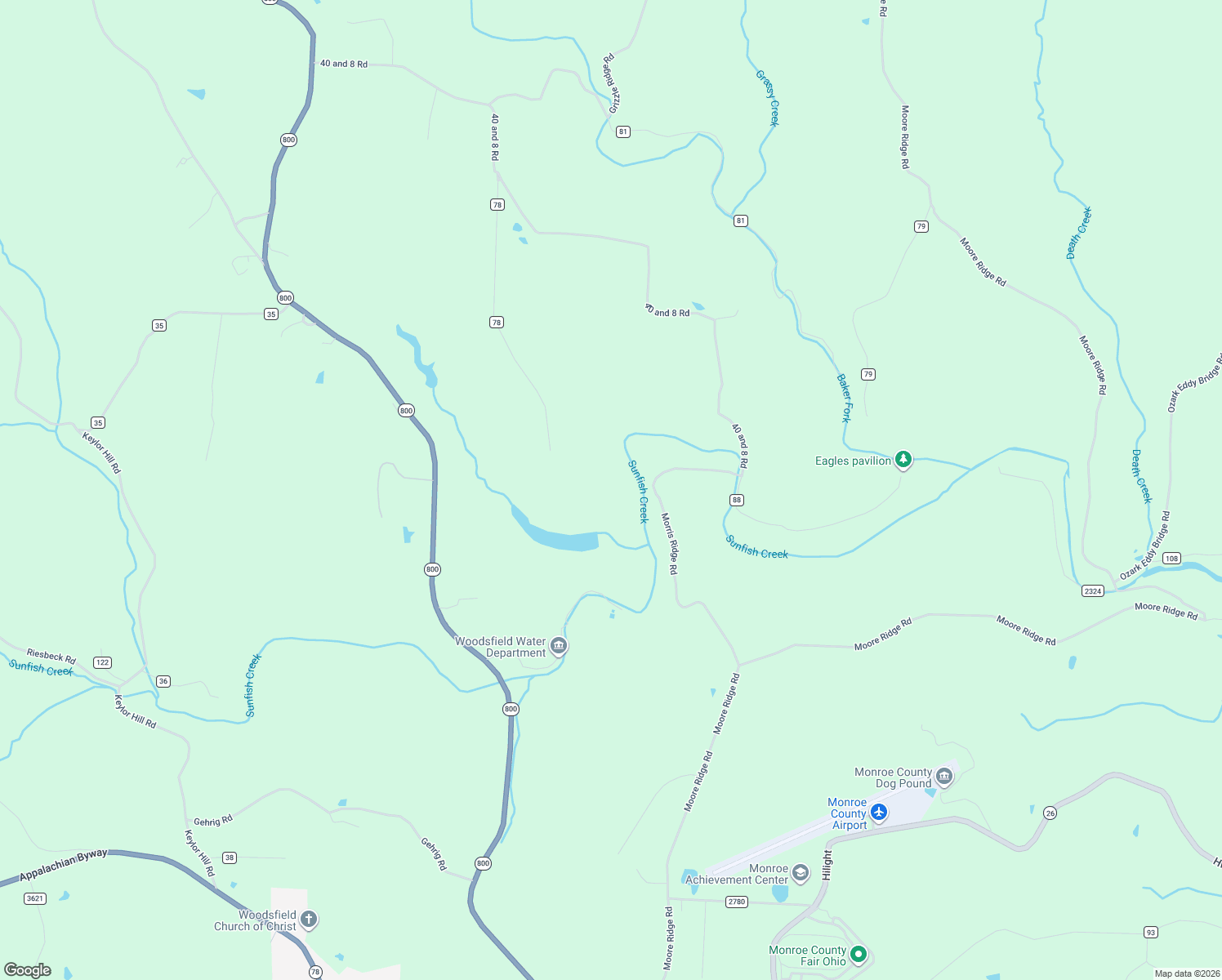 map of restaurants, bars, coffee shops, grocery stores, and more near in Woodsfield