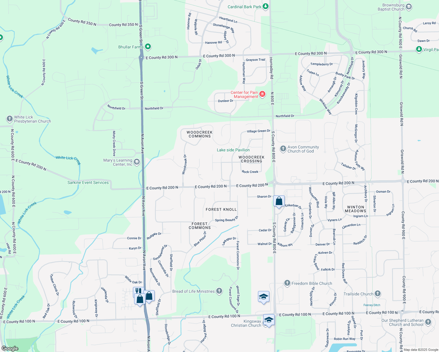 map of restaurants, bars, coffee shops, grocery stores, and more near 2088 Banburry Place in Avon