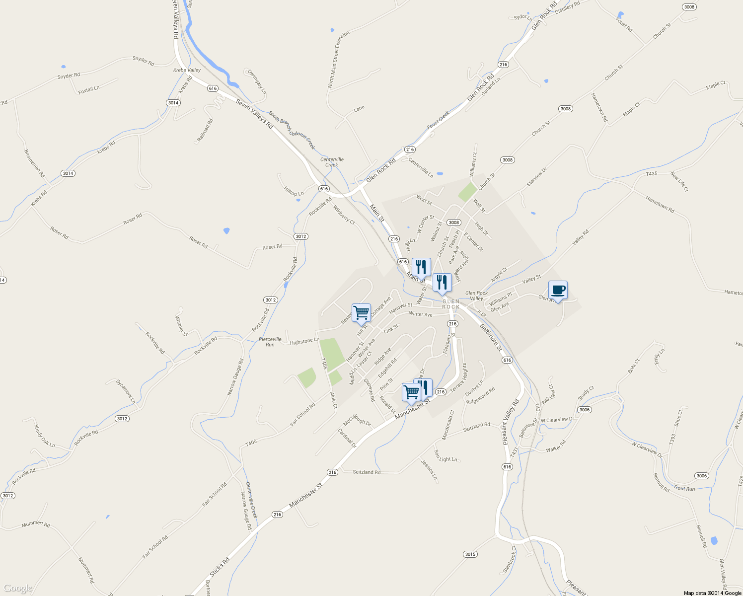 map of restaurants, bars, coffee shops, grocery stores, and more near 2981 Rexwood Dr in Glen Rock
