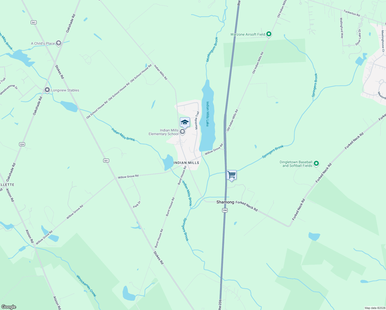 map of restaurants, bars, coffee shops, grocery stores, and more near 4 Manitoba Trail in Shamong
