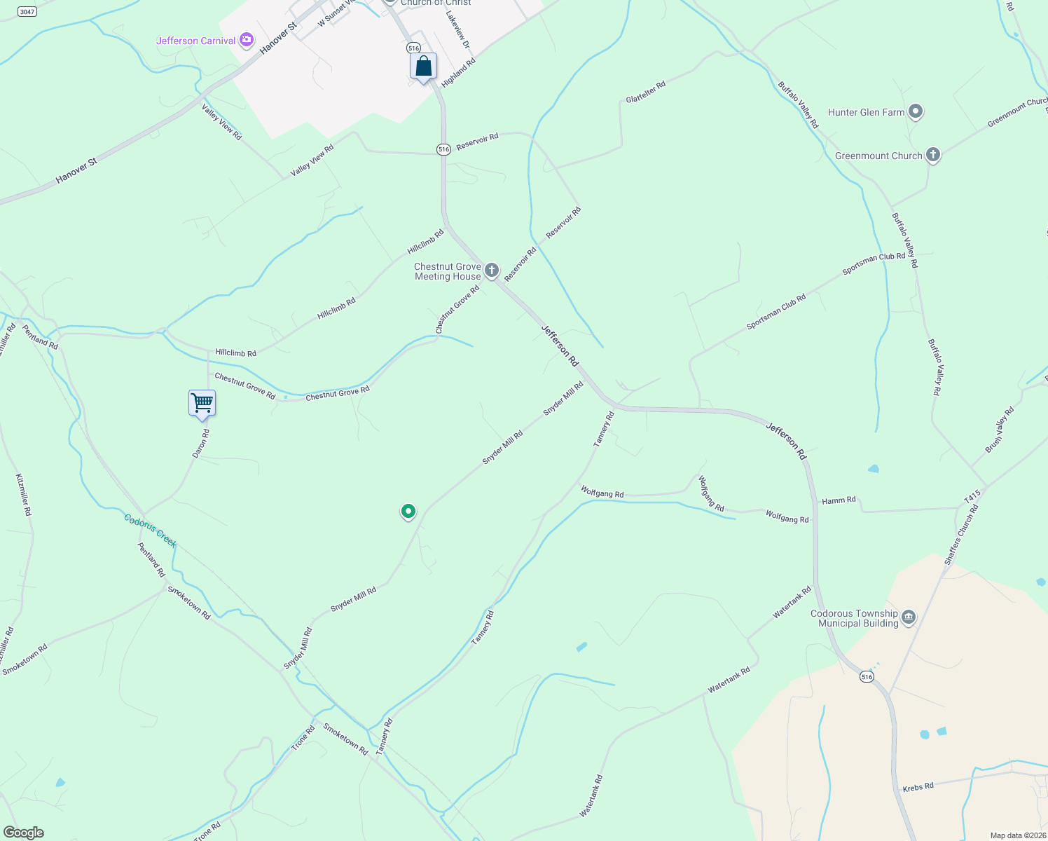 map of restaurants, bars, coffee shops, grocery stores, and more near 5077 Snyder Mill Road in Spring Grove