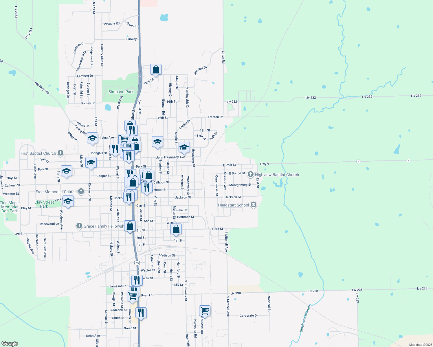 map of restaurants, bars, coffee shops, grocery stores, and more near 99 E Bridge St in Chillicothe