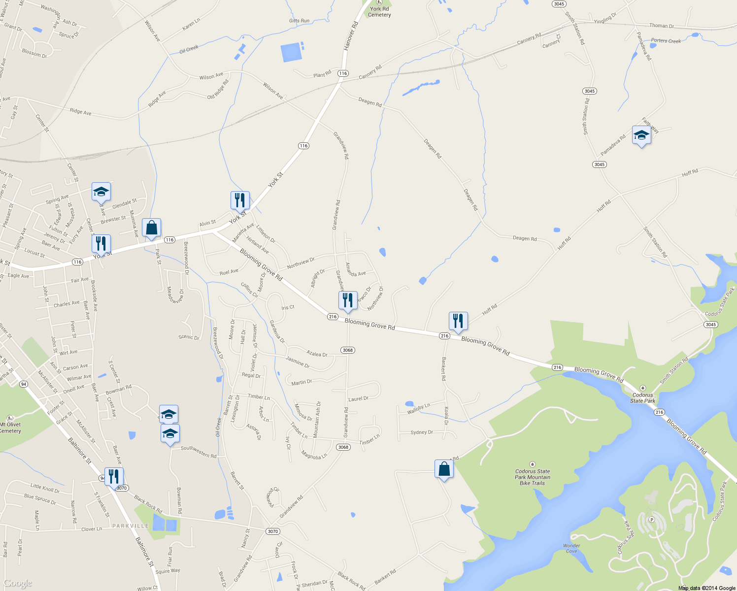 map of restaurants, bars, coffee shops, grocery stores, and more near 109 Arwco Dr in Hanover