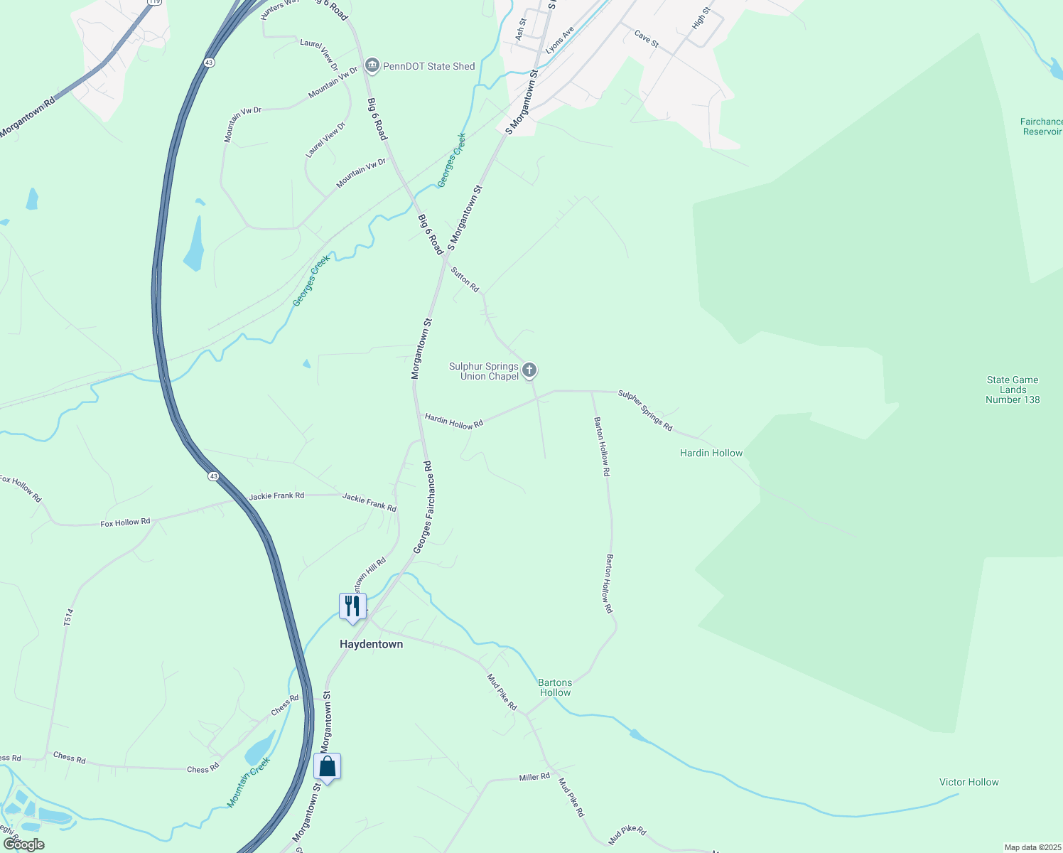 map of restaurants, bars, coffee shops, grocery stores, and more near 154 Hardin Hollow Rd in Smithfield