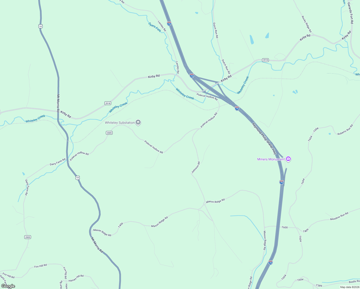 map of restaurants, bars, coffee shops, grocery stores, and more near 232 Polecat Hollow Road in Waynesburg