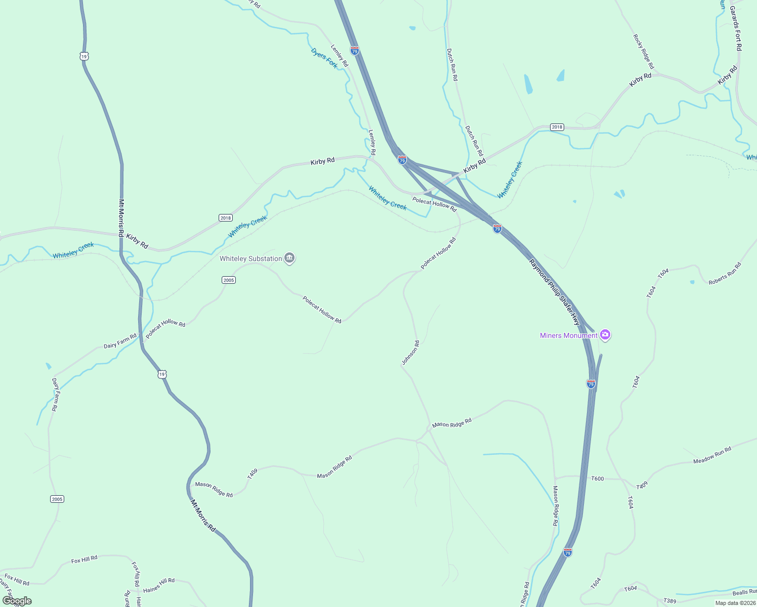 map of restaurants, bars, coffee shops, grocery stores, and more near 232 Polecat Hollow Road in Waynesburg