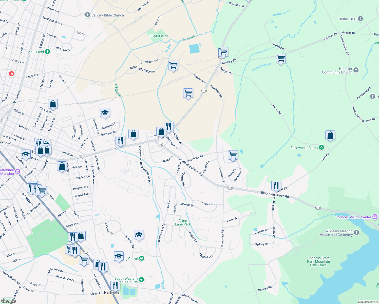 map of restaurants, bars, coffee shops, grocery stores, and more near 123 Littleton Drive in Hanover