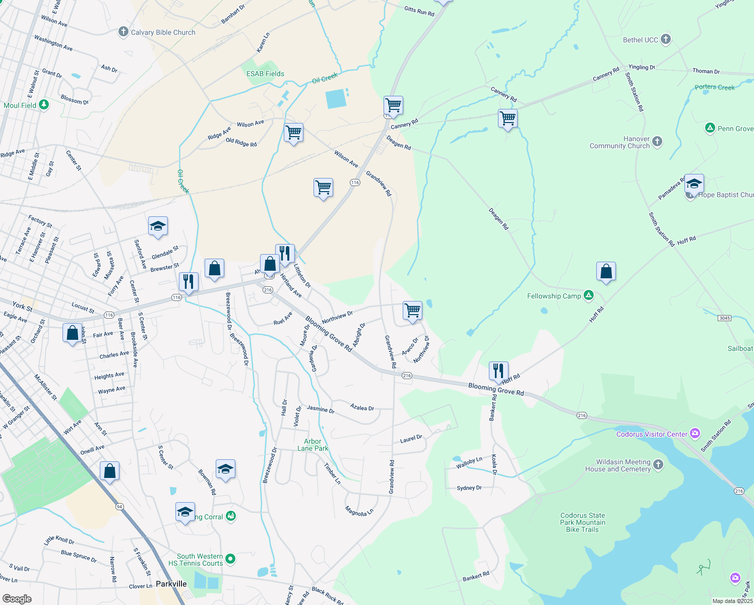 map of restaurants, bars, coffee shops, grocery stores, and more near 52 Northview Drive in Hanover