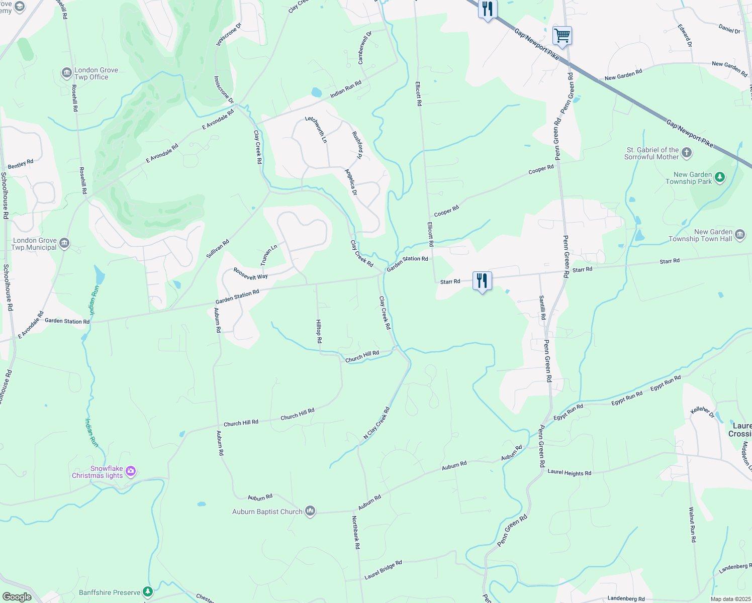 map of restaurants, bars, coffee shops, grocery stores, and more near 1700 Clay Creek Road in Avondale