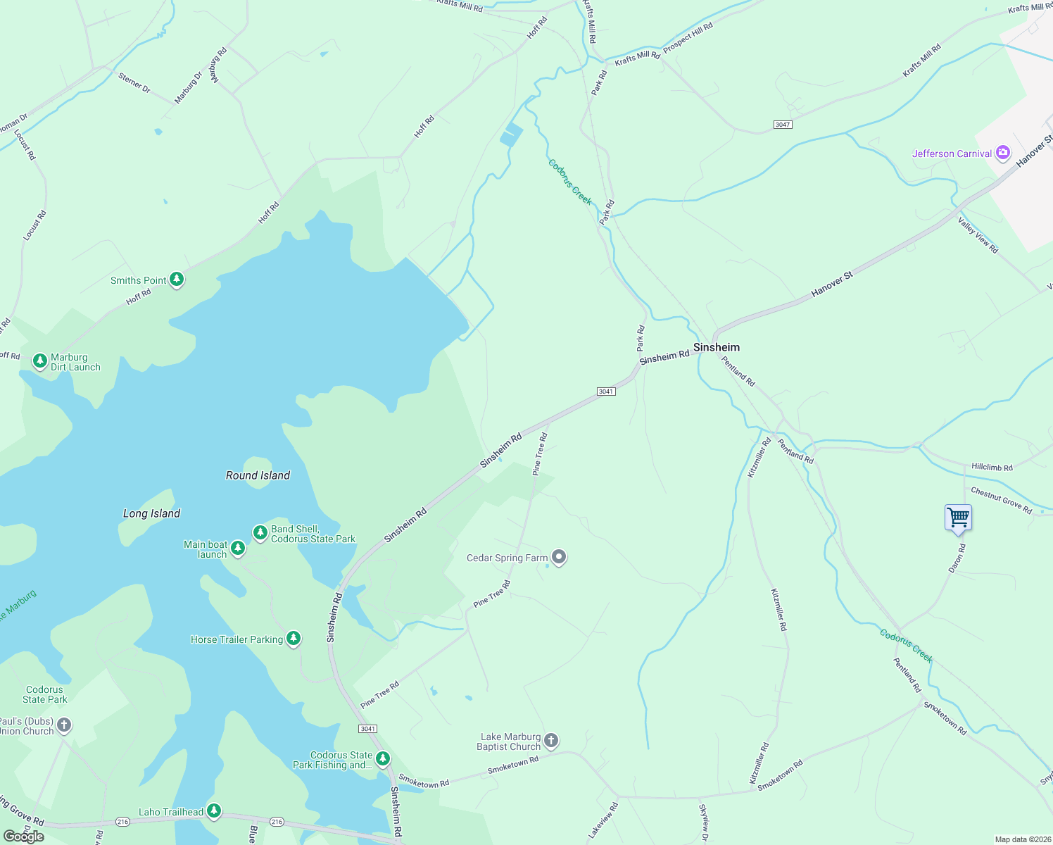 map of restaurants, bars, coffee shops, grocery stores, and more near 2133 Sinsheim Road in Spring Grove