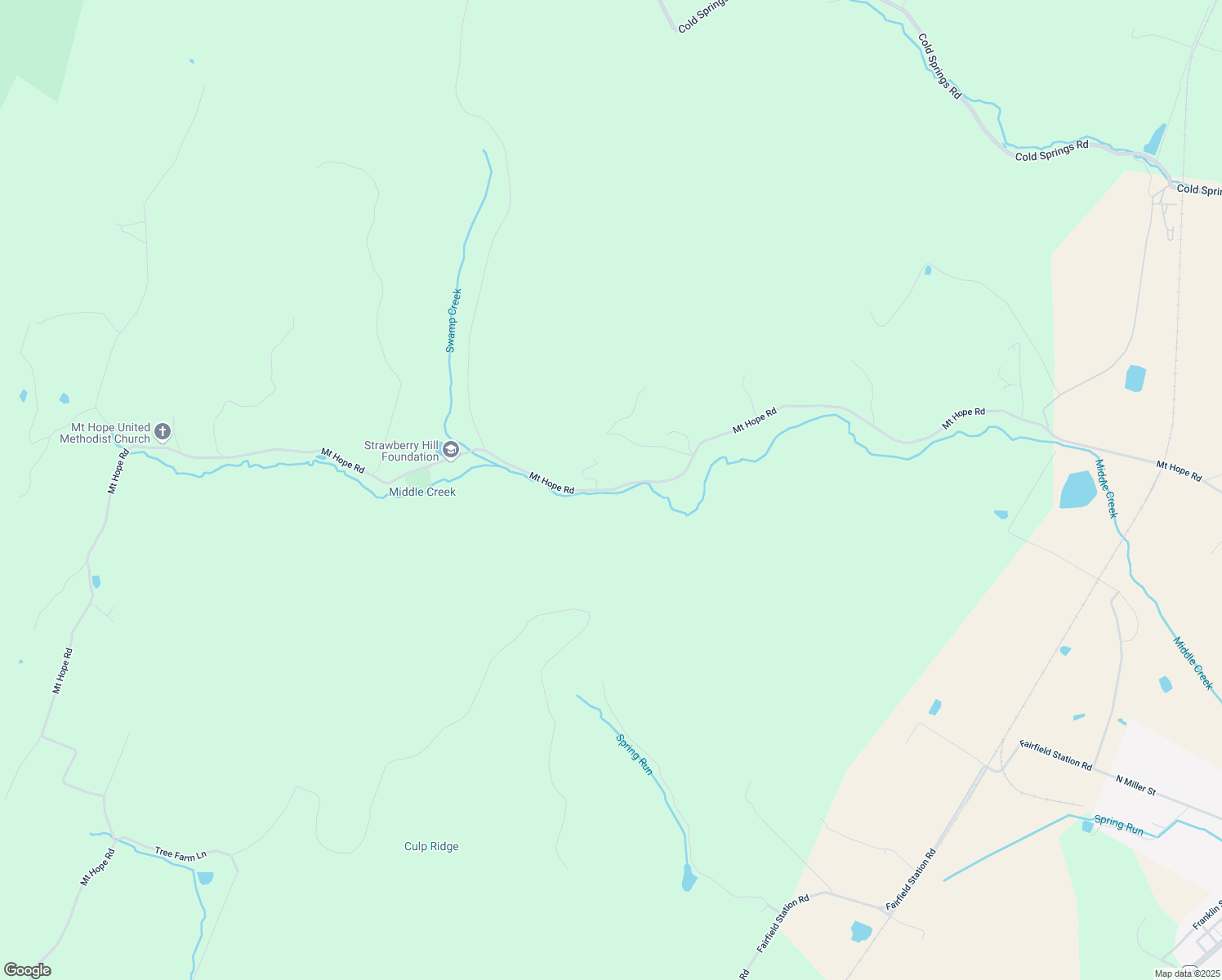 map of restaurants, bars, coffee shops, grocery stores, and more near Mount Hope Road in Fairfield