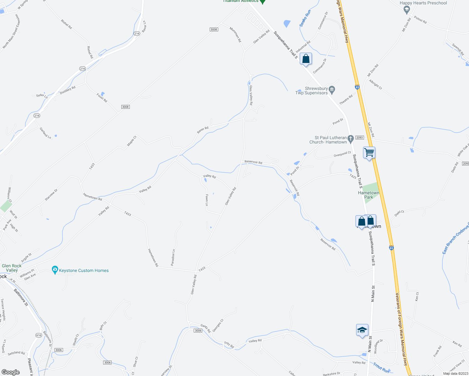 map of restaurants, bars, coffee shops, grocery stores, and more near 11522 Glen Valley Road in Glen Rock