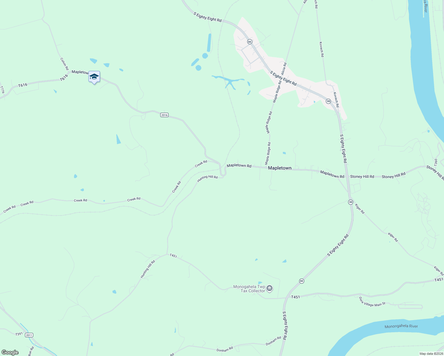 map of restaurants, bars, coffee shops, grocery stores, and more near State Route 2029 in Greene County