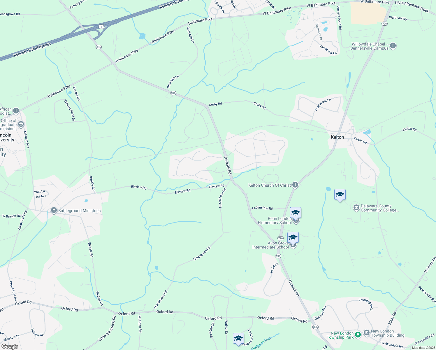 map of restaurants, bars, coffee shops, grocery stores, and more near 4 Allsmeer Drive in West Grove
